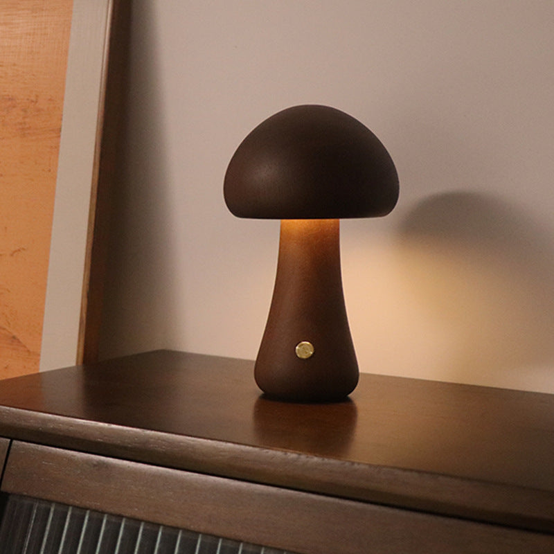 Wooden Mushroom LED Night Light with Touch Switch for Bedroom Decor | DecoRight