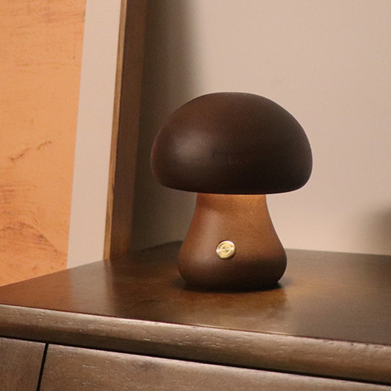 Wooden Mushroom LED Night Light with Touch Switch for Bedroom Decor | DecoRight