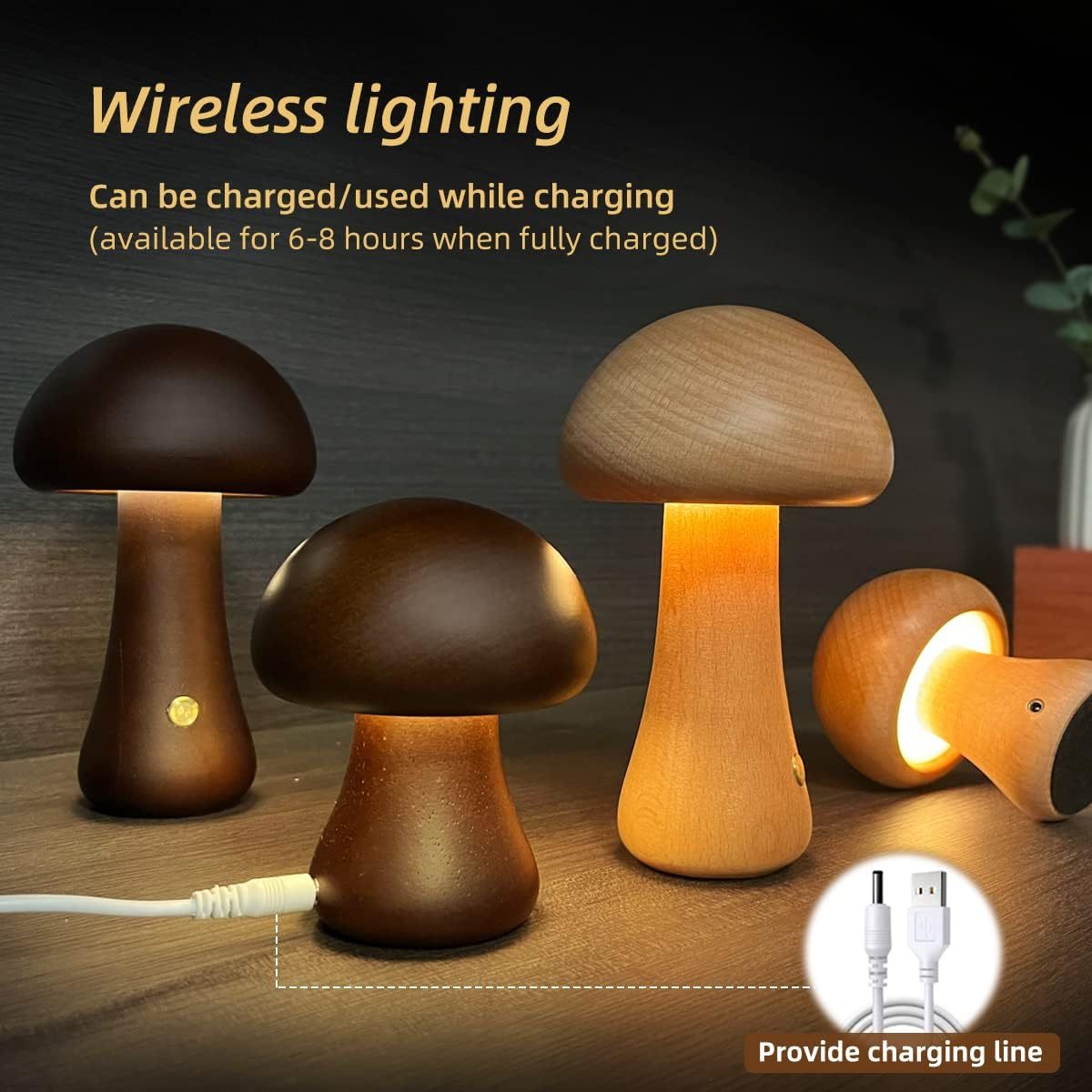 Wooden Mushroom LED Night Light with Touch Switch for Bedroom Decor | DecoRight
