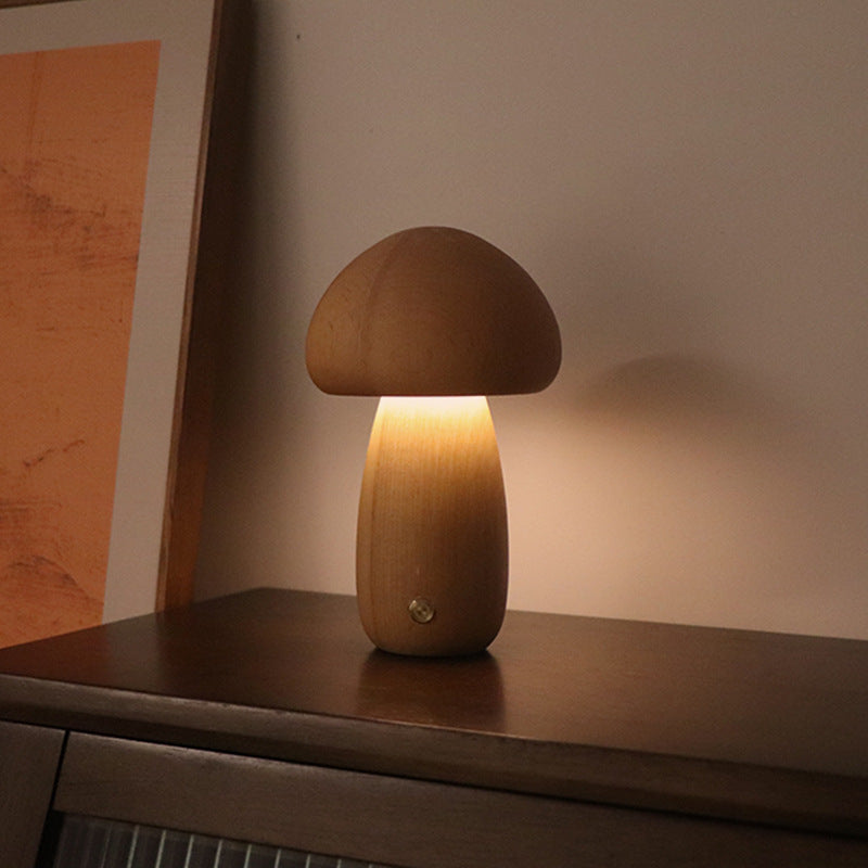 Wooden Mushroom LED Night Light with Touch Switch for Bedroom Decor | DecoRight