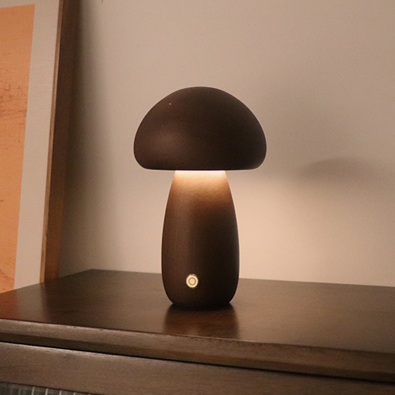 Wooden Mushroom LED Night Light with Touch Switch for Bedroom Decor | DecoRight