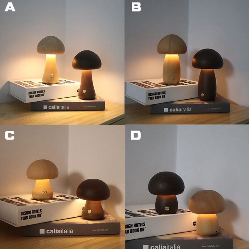 Wooden Mushroom LED Night Light with Touch Switch for Bedroom Decor | DecoRight