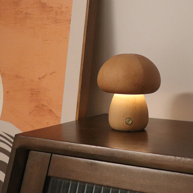 Wooden Mushroom LED Night Light with Touch Switch for Bedroom Decor | DecoRight