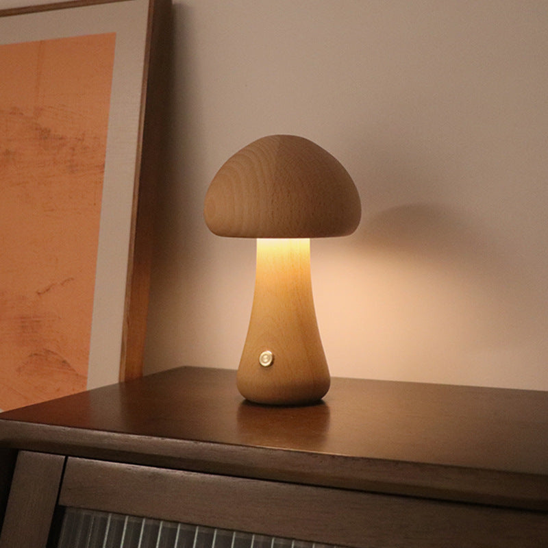 Wooden Mushroom LED Night Light with Touch Switch for Bedroom Decor | DecoRight