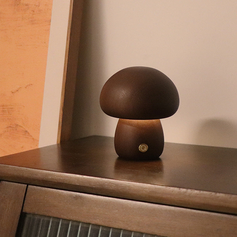 Wooden Mushroom LED Night Light with Touch Switch for Bedroom Decor | DecoRight