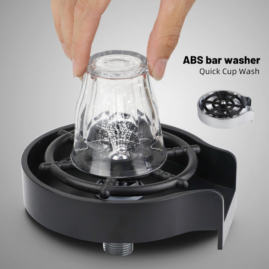 ABS bar washer with a clear cup being washed, on a gray background.