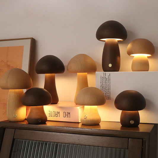 Wooden Mushroom LED Night Light with Touch Switch for Bedroom Decor | DecoRight