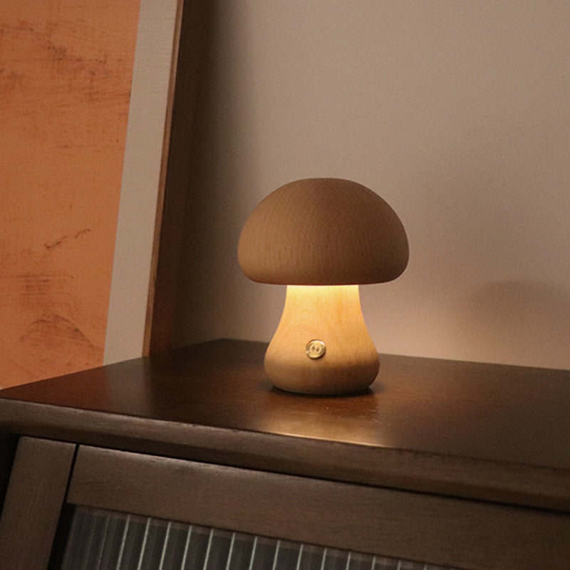 Wooden Mushroom LED Night Light with Touch Switch for Bedroom Decor | DecoRight